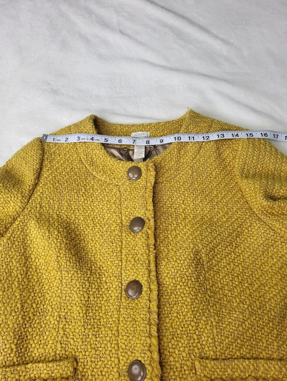J. Crew Women's Yellow Textured Tweed Blazer. Wool Blend. Size 12 - Picture 6 of 10